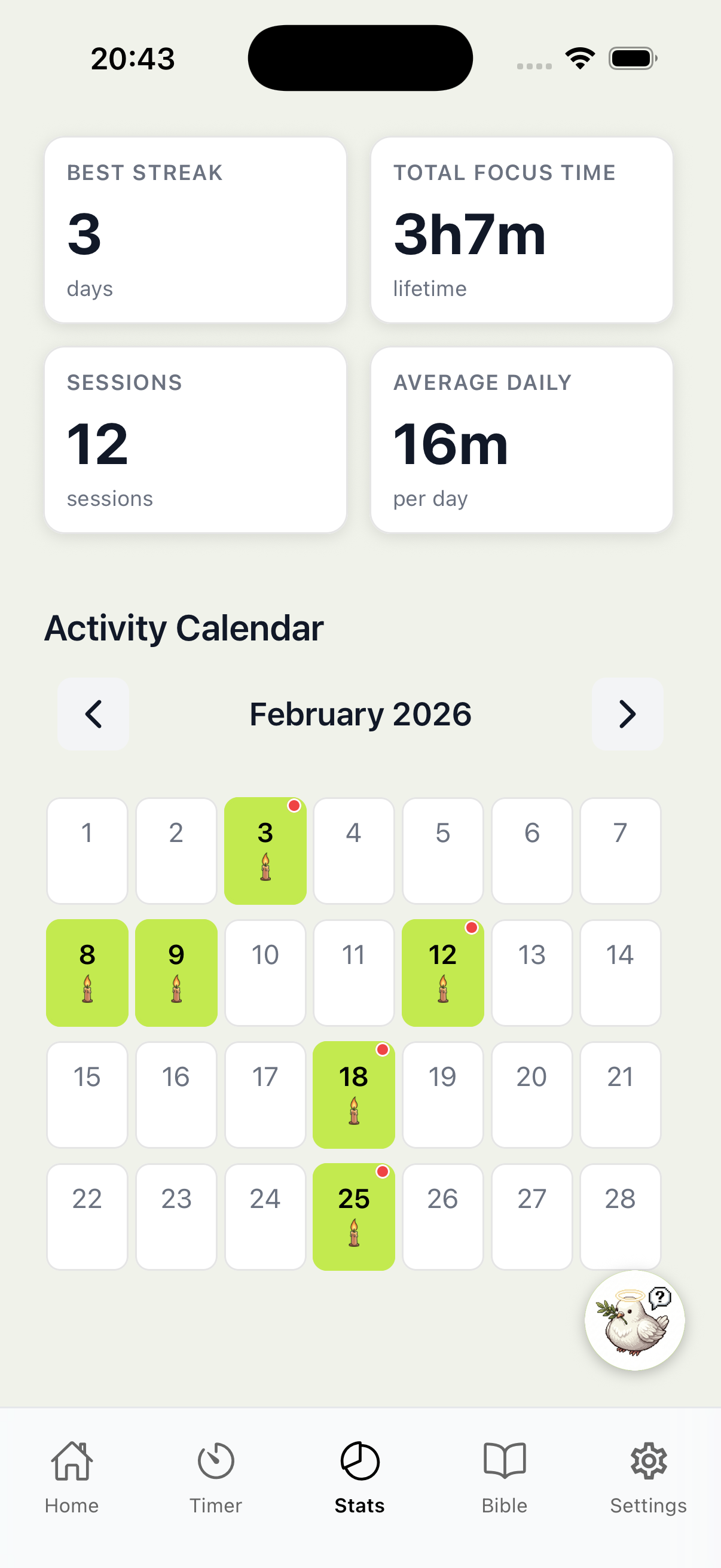 Activity Calendar - Track your stats and sessions